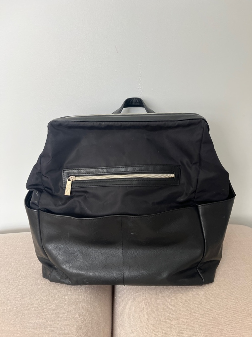 BEIS Black Two-Tone Nylon & Faux Leather Backpack